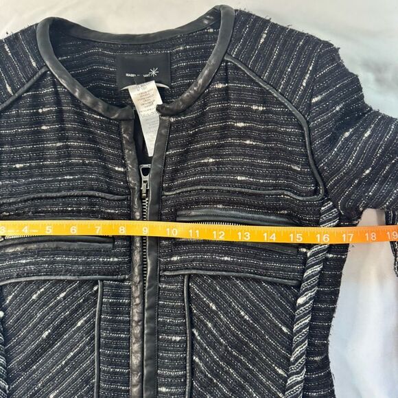 Isabel Marant Wool Silk Crista Moto Jacket Leather Trim Black Tweed Size 1 S - Picture 6 of 13